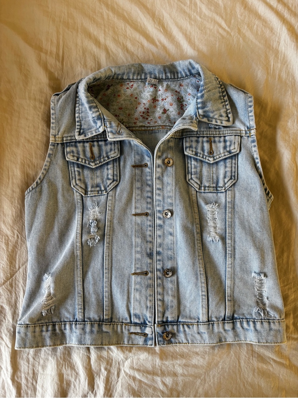 Light Wash Distressed Denim Vest